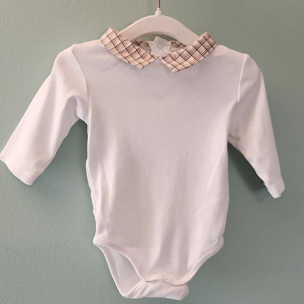 Jacadi Paris White Bodysuit with Plaid Collar